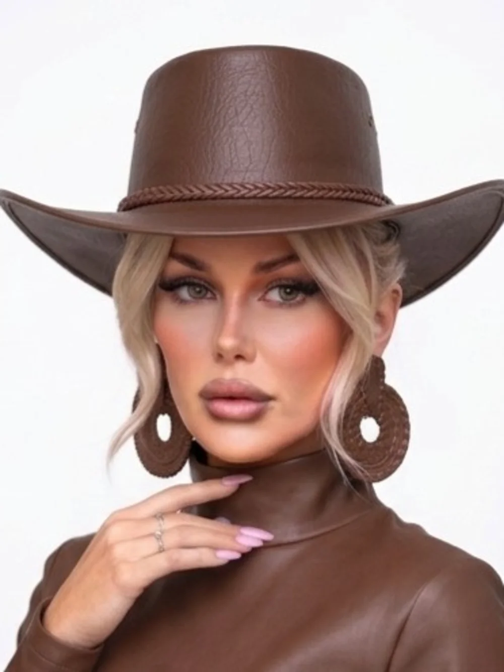 Beloved Millinery Gorgeous Stylish Fine Brown Leather Western Cowboy Hat Women
